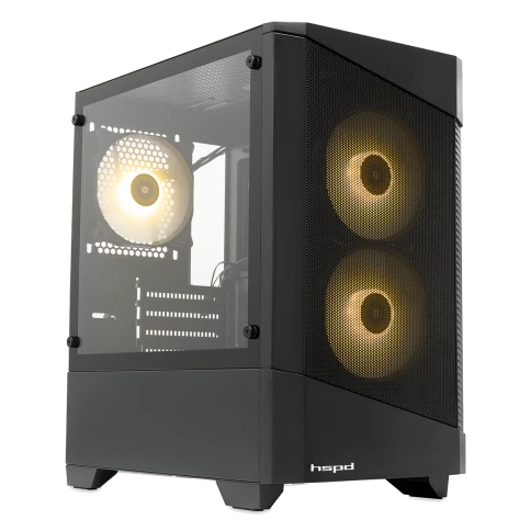 Корпус без блока питания/ Case HSPD M330, Mesh Mini-tower, Black, TG, 0.6 SPCC, 3x120mm ARGB (M11-120) mATX, mITX 175/330/160mm 2x2.5", 2x3.5", 4xPCI 1xUSB-A 3.0, 2xUSB-A1.0 365x216x405mm фото 1