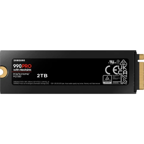 Твердотельный накопитель/ Samsung SSD 990 PRO, 2000GB, M.2(22x80mm), NVMe 2.0, PCIe 4.0 x4, V-NAND TLC, R/W 7450/6900MB/s, IOPs 1 400 000/1 550 000, DRAM buffer 2048MB, TBW 1200, DWPD 0.33, with Heatsink (12 мес.) фото 1