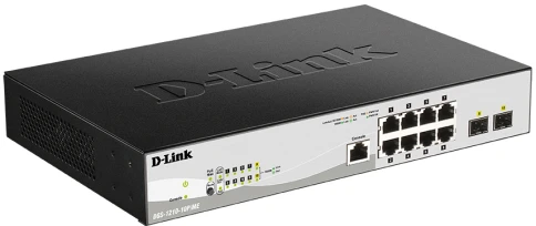Коммутатор/ DGS-1210-10P/ME/B Managed L2 Metro Ethernet Switch 8x1000Base-T PoE, 2x1000Base-X SFP, PoE Budget 78W, Surge 6KV, CLI, RJ45 Console, Dying Gasp фото 2