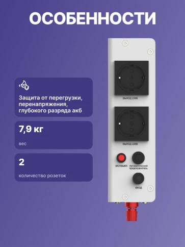 ИБП POWERMAN Smart 800 INV, линейно-интерактивный,  800ВА/528Вт, 140-275В,  2 евророзетки, внешняя батарея 12В от 45Ач до 200Ач (не входит в комплект поставки), ток заряда 13А, ЖК-дисплей, навесной, 410мм х 268мм х 70мм,  8.98 кг./ UPS POWERMAN Smart 800 фото 3