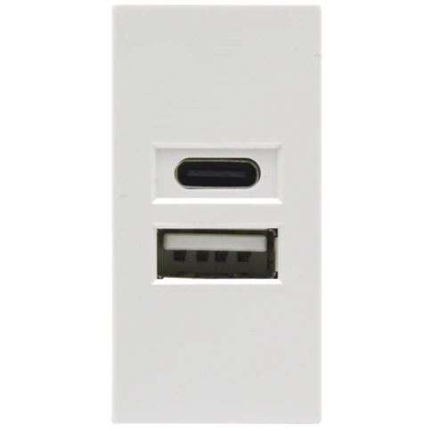 Donel USB зарядное устройство, 2.1A, Type A + C, 1 мод., бел. (22.5х45мм) фото 1