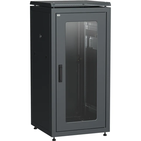 ITK Шкаф сетевой 19" LINEA N 24U 600х800 мм стеклянная передняя дверь, задняя металлическая черный фото 1
