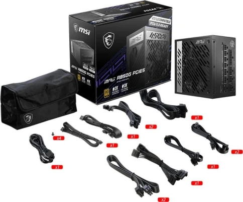 Блок питания ПК/ Power Supply MSI MAG A1250GL PCIE5, 1250W 80+ Gold (ATX, 3.1, PCIe 5.1, Full modular, 1x24(20+4)pin, 2xCPU 8(4+4)pin, 4xPCIe*2 8(6+2)pin, 1x12V-2x6, 15xSATA3, 4xMOLEX4pin, Active, 135x135mm, 150x150x86mm, APFC, black) фото 5