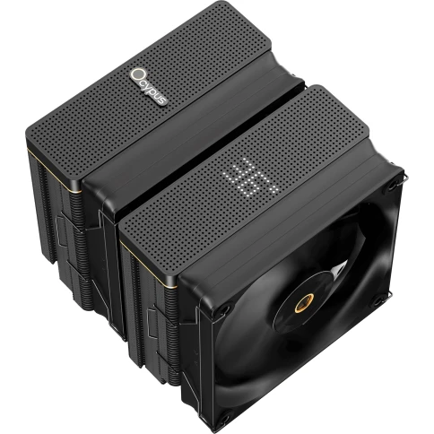 Кулер для процессора/ CPU Cooler Ocypus Iota A62 BK (260W, 4-pin PWM, LED temp., 158mm, Al/Cu, 6x6mm, 2x120mm, 77CFM, 29dBA, 2000RPM, S: 1851/1700/1200/115X, AM5/AM4, black) фото 2