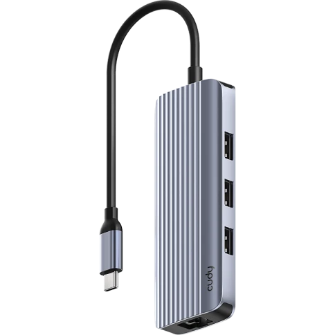 Концентратор USB/ 6-IN-1 USB Hub, Aluminium housing,1 USB-C 3.0 5Gbps male connecter with 25cm cable, 1x 4K@60Hz HDMI Port, 1 Gigabit Ethernet port, 3 USB-A 3.0 5Gbps Port, 1 USB-C power input Ports(5V/2A max),  compatible with MacBook, Mac Pro, Mac mini, фото 1