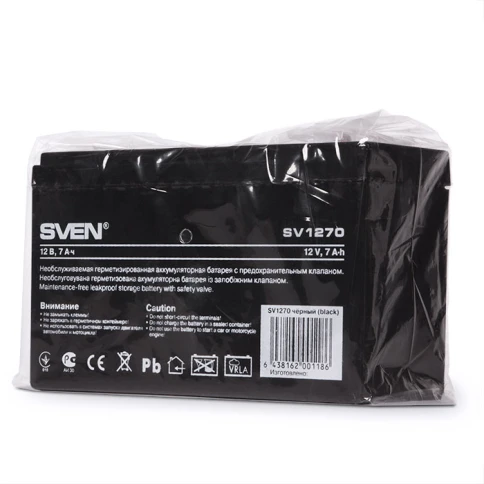 Батарея SVEN SV 1270 (12V 7Ah), напряжение 12В, емкость 7А*ч, макс. ток разряда 105А, макс. ток заряда 2.1А, свинцово-кислотная типа AGM, тип клемм F2, Д/Ш/В 151/65/94 мм, 2.1кг/ Battery SVEN SV 1270 (12V 7Ah), 12V voltage, 7A*h capacity, max. discharging фото 4