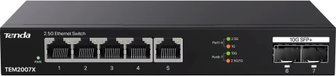 Коммутатор/ Tenda TEM2007X Коммутатор неуправляемый, 7 портов, RJ-45 5х2,5 Гбит/с, SFP+ 2х10 Гбит/с, настольный, металлический корпус фото 2