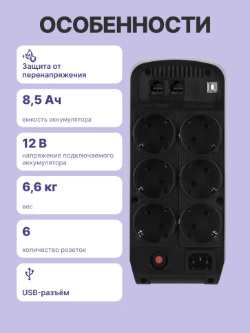 ИБП CyberPower CP900EPFCLCD, Line-Interactive, 900VA/540W, 6 Schuko розеток, USB, RJ11/RJ45, LCD дисплей, Black, 0.33х0.36х0.2м., 8.3кг./ UPS Line-Interactive CyberPower CP900EPFCLCD 900VA/540W USB/RJ11/45 (6 EURO), с чистым синусом при работе от АКБ фото 3
