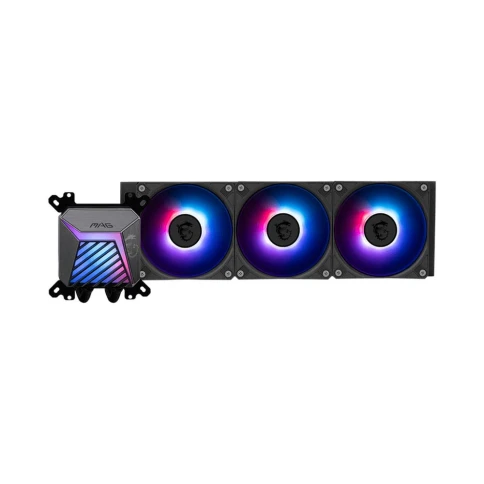 Система жидкостного охлаждения/ Water Cooling System MSI MAG CORELIQUID A15 360 (300W, 360mm, Black, ARGB/ Fans: 3x120mm, 64.89CFM, 28.7dBA, 2050RPM/ Pump 20dBA, 3400RPM, Rad thickness 27mm/ S: 1851, 1700, AM5, AM4) фото 4
