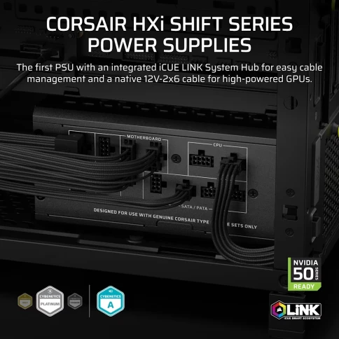 Блоки питания/ Power Supply Corsair HX1500i SHIFT, Model RPS0196, 1500W 80+ Platinum (ATX, 3.1, PCIe 5.1, Full modular, 1x24(20+4)pin, 2x12V-2x6, 2x4+4-pin CPU +12V (EPS), 8x4-pin Molex, 6x6+2-pin PCIe, 12xSATA3, Active, 140x140mm, 150x200x86mm, APFC, Pow фото 2