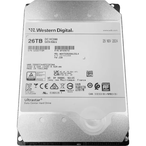 Жесткий диск/ HDD WD SATA3 Server 26Tb Ultrastar DC HC590 7200 6Gb/s 512MB 1 year warranty (replacement ST24000NM002H, MG11ACA24TE, WUH722424ALE6L4, WUH722424ALE604, WUH722624ALE6L4, WD241KRYZ) фото 1