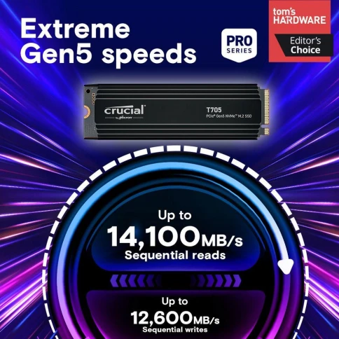 Твердотельный накопитель Crucial T705 4TB PCIe Gen5 NVMe M.2 SSD with heatsink CT4000T705SSD5 фото 6