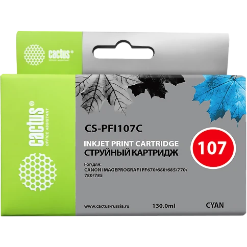 -/ Картридж струйный Cactus CS-PFI107C синий (130мл) для Canon IP iPF670/iPF680/iPF685/iPF770/iPF780/iP фото 1