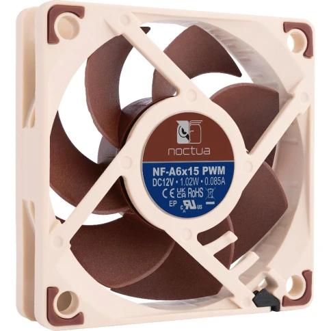 Кулер для корпуса/ Case Cooler Noctua NF-A6x15 PWM (60x60x15mm, 4-pin PWM, 23.4CFM, 19.8dBA, 3500RPM, Beige/Brown) фото 2