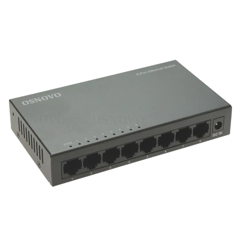 Коммутатор неуправляемый/ OSNOVO Неуправляемый коммутатор Fast Ethernet на 8 портов. Порты: 8 x FE (10/100Base-TX). Auto MDI/MDIX Встроенная грозозащита 2кВ. В комплекте БП DC12V(1A). Размеры (ШхВхГ): 138 x 25 x 78мм. Рабочая температура: 0...+40 гр. С. фото 1