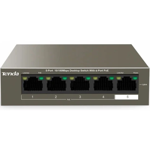 Коммутатор/ Tenda TEF1105P-4-38W 5-Port 10/100Mbps Desktop Switch with 4-Port PoE фото 1