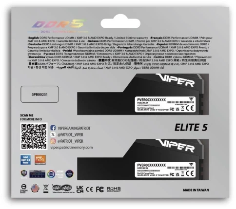 Оперативная память DDR5 2x32GB 6000MHz Patriot VEUR564G6028K Viper Elite 5 Ultra RGB RTL Gaming PC5-48000 CL28 DIMM 288-pin 1.4В kit single rank с радиатором Ret фото 9