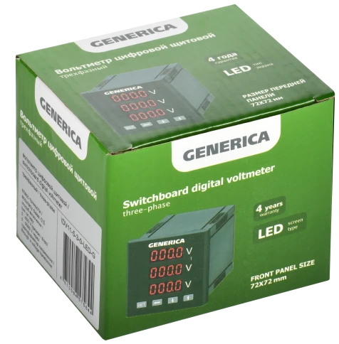 Вольтметр цифр. щит. 3-ф. 72х72 LED GENERICA фото 1