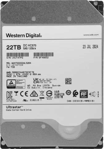 Жесткий диск WD SAS 3.0 22TB 0F48052 WUH722222AL5204 Server Ultrastar DC HC570 512E (7200rpm) 512Mb 3.5" [0F48052] фото 1
