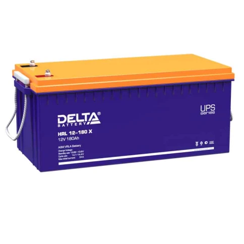 Батарея DELTA серия HRL-X, HRL 12-180 X, напряжение 12В, емкость 180Ач (разряд 10 часов),  макс. ток разряда (5 сек.) 980А, макс. ток заряда 54А, свинцово-кислотная типа AGM, клеммы под болт М8, ДxШxВ 522х238х218мм., вес 62кг., срок службы 12 лет. фото 1