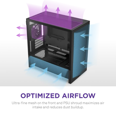 Корпус без блока питания/ Case NZXT H3 Flow (2025), Midi-Tower, TG, 1x120mm, 1xUSB-A 3.2 + 1xUSB-C 3.2, mATX, mITX Black фото 6