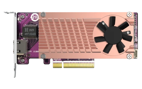 карта расширения/ QNAP QM2-2P10G1TB Marvell AQC113C PCIe Gen3 x8, Dual M.2 2280 PCIe Gen3 x4 NVMe, LAN 1x10GBASE-T 10GbE, Low-profile bracket pre-loaded, Low-profile flat and Full-height are bundled фото 1