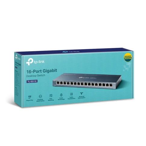 Коммутатор/ 16-Port Gigabit Desktop Switch, 16 Gigabit RJ45 Ports, Desktop Steel Case фото 4