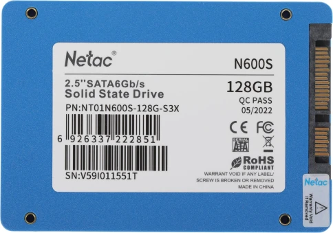 Твердотельный накопитель Netac SATA-III 128GB NT01N600S-128G-S3X N600S 2.5" [NT01N600S-128G-S3X] фото 5