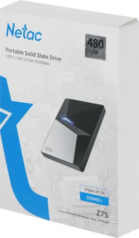 Накопитель SSD Netac USB-C 480Gb NT01Z7S-480G-32BK Z7S 2.5" черный фото 6