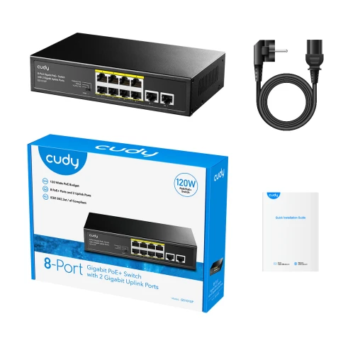 Коммутатор/ 8 RJ-45 10/100/1000M PSE ports +2 RJ45 10/100/1000  Uplink Port Unmanaged PoE+ Switch 120W, CCTV/VLAN mode support, long distance:250M at CCTV mode.  802.3af/at standard,  Aternative 1/2(+),3/6(-), Rack-mountable Steel Case, Watchdog, 120W int фото 5