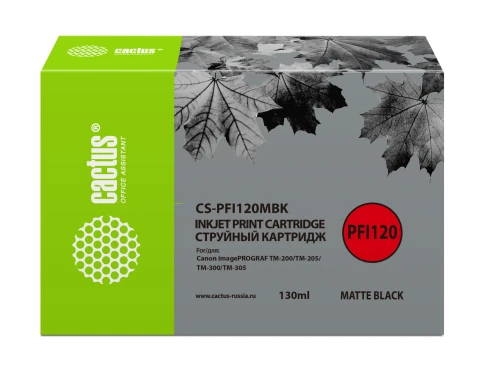 -/ Картридж струйный Cactus CS-PFI120MBK черный матовый (130мл) для Canon imagePROGRAF TM-200/TM-205/TM фото 1