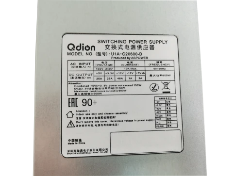 Блок питания серверный/ Server power supply Qdion Model U1A-C20600-D P/N:99SAC20600I1170112 1U Single Server Power 600W Efficiency 90+, Cable connector: C14 фото 4