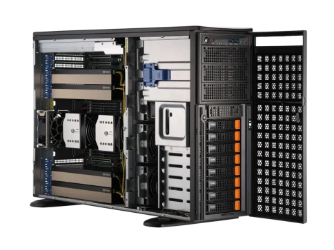 Серверная платформа/ GPU SuperServer SYS-741GE-TNRT (X13DEG-QT, CSE-749TS-R2K05BP) (2 x LGA-4677, 16xDDR5 Up to 4TB, 8x 3.5" NVMe/SATA/SAS, 2 M.2 NVMe for boot drive only, 4x PCIe 5.0 x16 (double-width) slots, 3x PCIe 5.0 x16 (single-width) slots, 2x фото 1