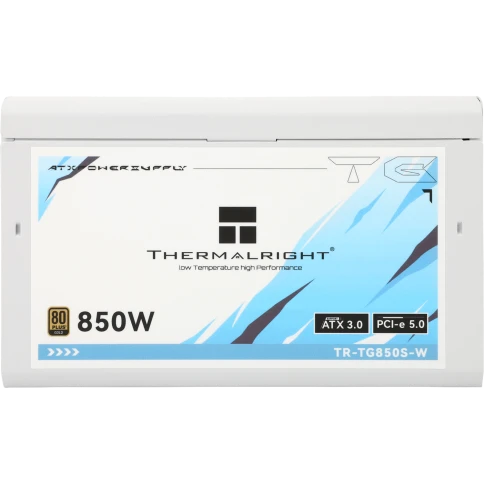 Блок питания ПК/ Power Supply Thermalright, 850W 80+ Gold (ATX, 3.0, PCIe 5.0, Non-modular, 1x24(20+4)pin, 1xCPU 8(4+4)pin, 2xPCIe*2 8(6+2)pin, 5xSATA3, 1x12+4pin (12VHPWR PCIe 5.0 12+4pin 600mm), 3xMOLEX4pin, Active, 120x120mm, 150x140x86mm, APFC, white) фото 1