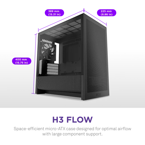 Корпус без блока питания/ Case NZXT H3 Flow (2025), Midi-Tower, TG, 1x120mm, 1xUSB-A 3.2 + 1xUSB-C 3.2, mATX, mITX Black фото 2