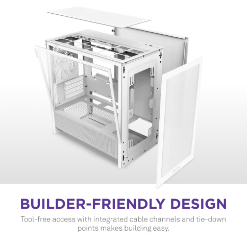 Корпус без блока питания/ Case NZXT H3 Flow (2025), Midi-Tower, TG, 1x120mm, 1xUSB-A 3.2 + 1xUSB-C 3.2, mATX, mITX White фото 7