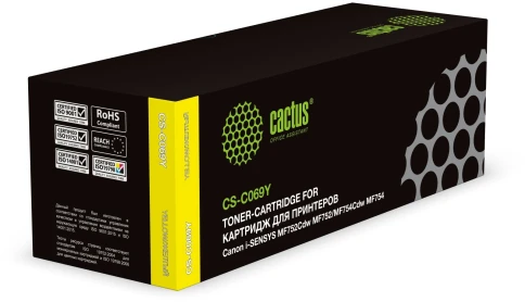 -/ Картридж лазерный Cactus CS-C069Y 069 желтый (1900стр.) для Canon i-SENSYS MF752Cdw MF752/MF754Cdw MF754 фото 1