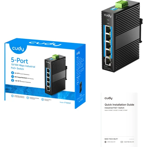 Промышленный коммутатор/ 5-Port 10/100M Aluminum Industrial PoE+ Switch, 4 10/100M Ports, 1 10/100M Uplink Ports, 802.3at/af, Din-rail design, Power supply: DC 9.6~57V, work temperature:-40°C-75°C, Power Adapter Not Included фото 3