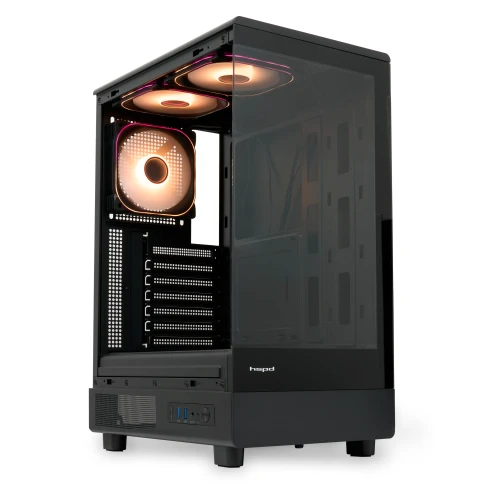 Корпус без блока питания/ Case HSPD F510, Panoramic Mid Tower, Black, TG, 0.5 SPCC, 3x120mm ARGB (Orbis F1) ATX, mATX, mITX 180/280/160mm 1x2.5", 1x3.5", 7xPCI 2xUSB-A 3.0 356x218x467mm фото 2