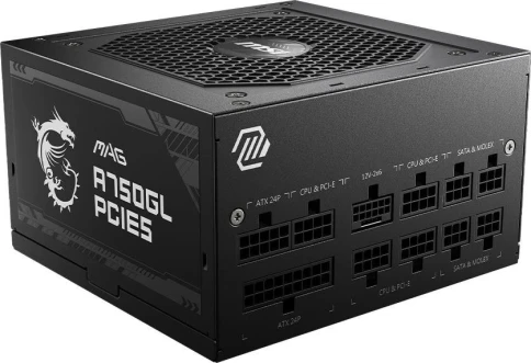 Блок питания ПК/ Power Supply MSI MAG A750GL PCIE5, 750W 80+ Gold (ATX, 3.1, PCIe 5.1, Full modular, 1x24(20+4)pin, 2xCPU 8(4+4)pin, 3xPCIe*2 8(6+2)pin, 1x12VHPWR, 8xSATA3, 4xMOLEX4pin, Active, 120x120mm, 140x150x86mm, APFC, black) фото 1
