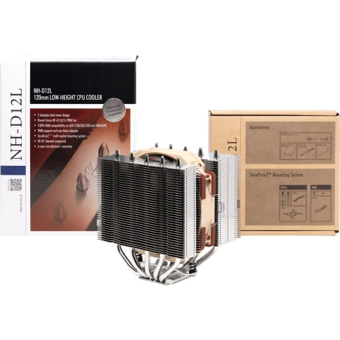 Кулер для процессора/ CPU Cooler Noctua NH-D12L (148W, 4-pin PWM, 145mm, Al/Cu, 5x6mm, 1x120mm, 60.1CFM, 22.6dBA, 2000RPM, S: 1851/1700/1200/115X, AM5/AM4, Beige/Brown) фото 5