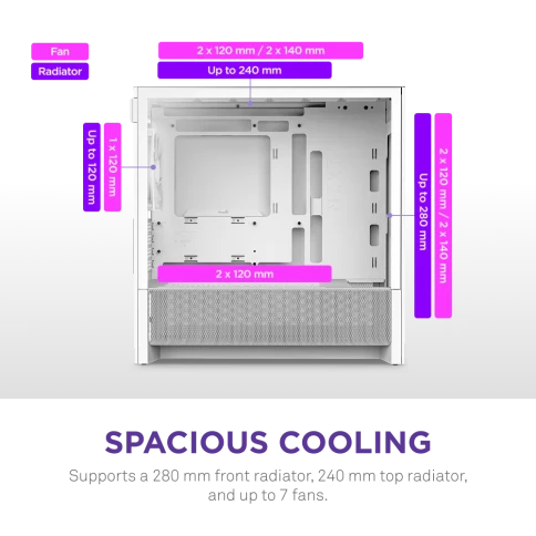 Корпус без блока питания/ Case NZXT H3 Flow (2025), Midi-Tower, TG, 1x120mm, 1xUSB-A 3.2 + 1xUSB-C 3.2, mATX, mITX White фото 5