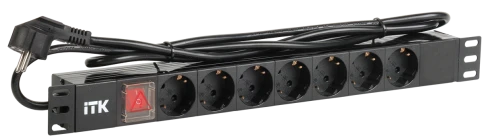 PDU 7 розеток нем. стандарт, с LED выключателем,1U, шнур 2м вилка нем. стандарт, алюминиевый профиль фото 1