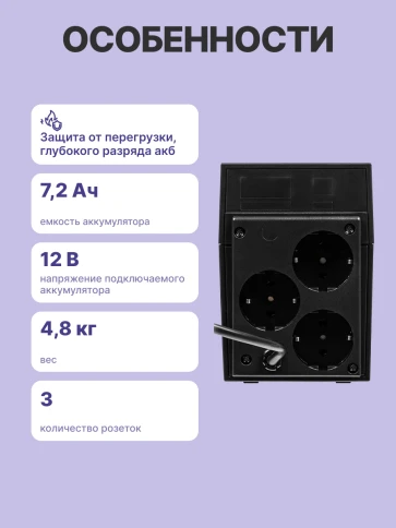Источник бесперебойного питания/ Powercom RPT-800A EURO 480Wt фото 3