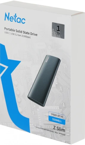Накопитель SSD Netac USB-C 1Tb NT01ZSLIM-001T-32BK Z Slim 1.8" черный фото 9