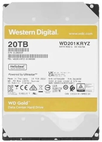 Жесткий диск/ HDD WD SATA3 20Tb Gold 7200 512mb 1 year warranty фото 3