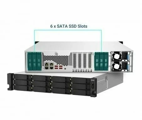 Сетевое хранилище без дисков/ ENTERPRISE QNAP TS-h1887XU-RP-E2334-16G QuTS hero NAS, Xeon E-2334 4C 8T 3.4-4.8GHz, 16 GB ECC DDR4 (1 x 16 GB) up to 128GB (4 x 32 GB), 18-bay (12 x 3.5-inch SATA + 6 x 2.5-inch SATA), 2x10 GbE, 2x2.5 GbE, 3xPCIe Slot (2 x G фото 3