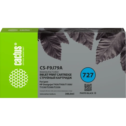 -/ Картридж струйный Cactus CS-F9J79A 727 фото черный (300мл) для HP DJ T920/T930/T1500/T1530/T2500/T25 фото 1