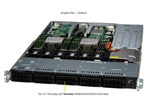 Серверная платформа/ SYS-121C-TN10R (bundle10): 1U / 2x LGA-4677 / 16x DDR5 RDIMM / 10x 2.5 NVMe/SAS*/SATA* / 2x PCIe 5.0 x16 FHHL / 2x PCIe 5.0 x4 NVMe M.2 / 1x 2-Port 1GbE RJ45 / TPM / 2x 860W Power (10 NVME config) фото 2