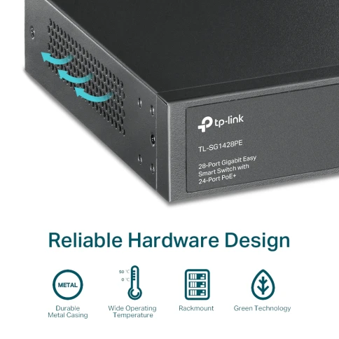 Сетевой коммутатор/ 28-port Easy Smart switch with 24 PoE+ ports, 26 10/100/1000 Mbps RJ45 ports and 2 independent SFP slots фото 7
